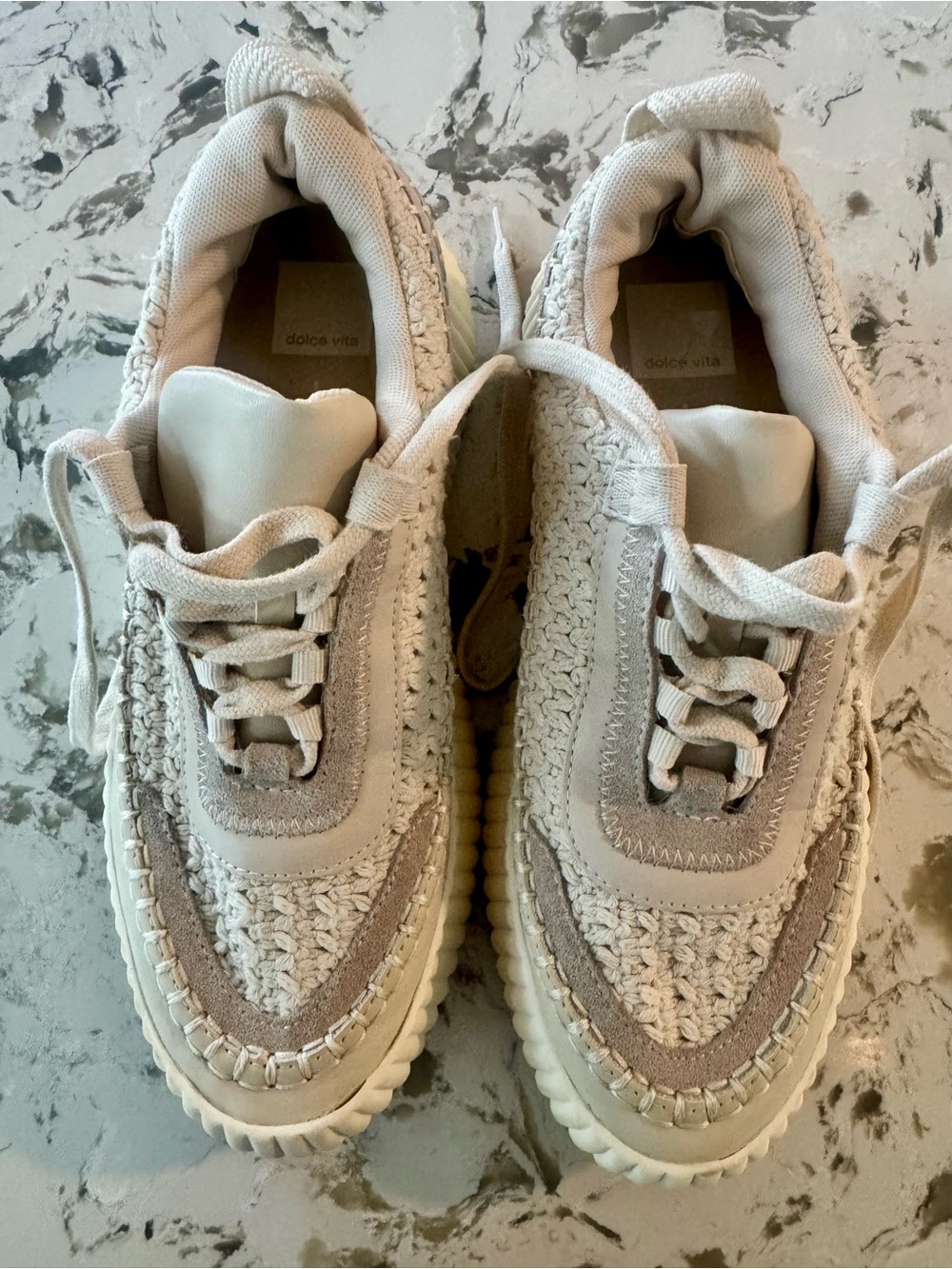 Dolce Vita Cream Beige Woven Lace-Up Sneakers